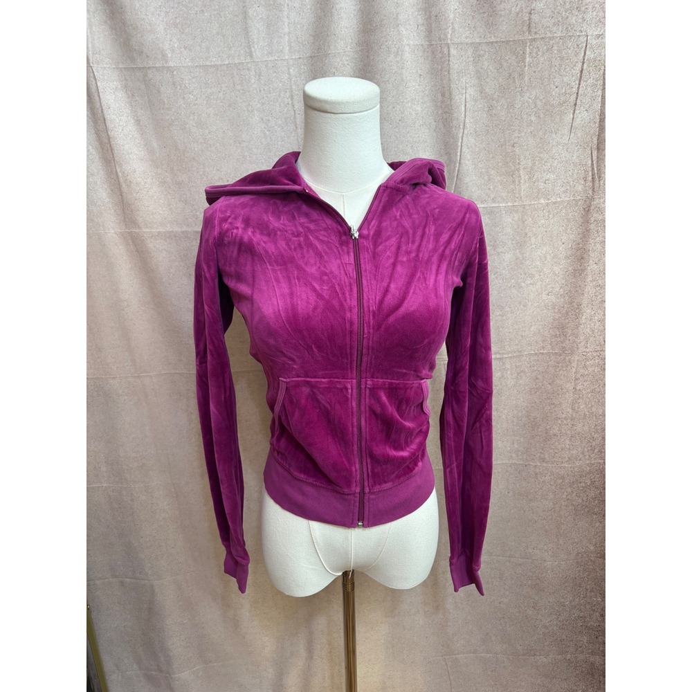 Juicy Couture Magenta Velour Zip Up Hoodie Gold Butterfly Graphic‎ Y2K Small